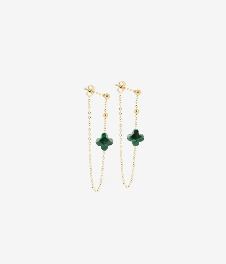 Boucles d'oreilles Velasquez acier doré malachite