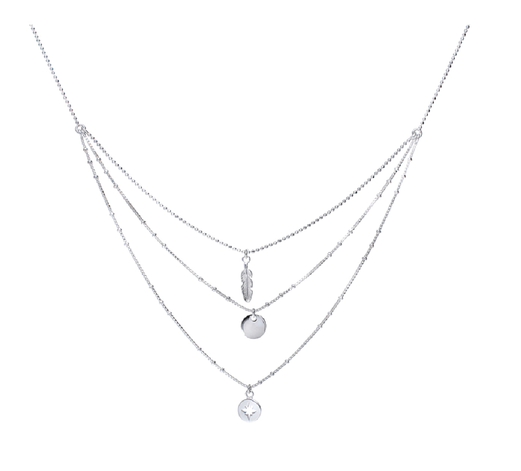Collier Doriane triple rangs plume pastille étoile du Nord