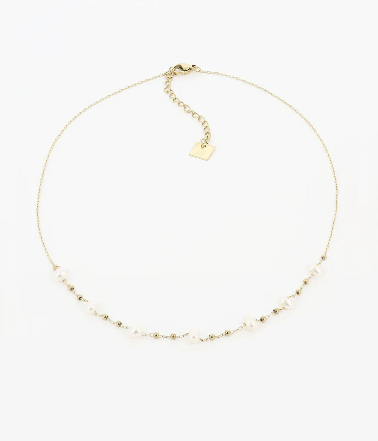 Collier ZAG Zoé acier doré perle