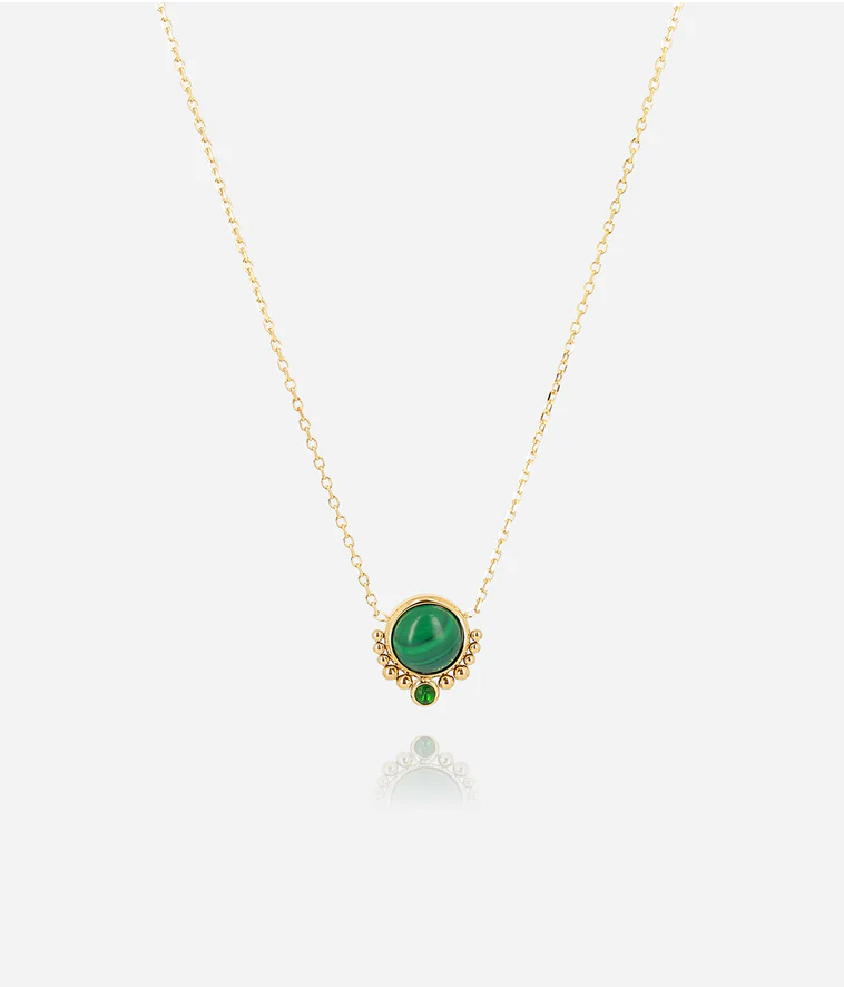 Collier Fang acier doré malachite